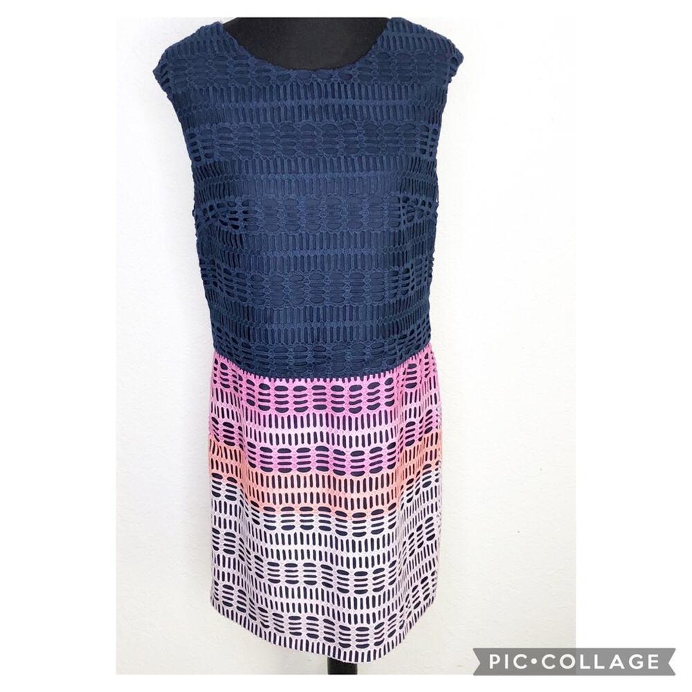 Ted Baker navy pink orange ombre eyelet overlay cap sleeve dress size 4 or US 10